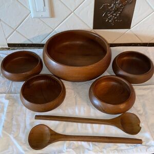 MCM Like new Vintage Dolphin brand genuine teak wood salad bowl set
